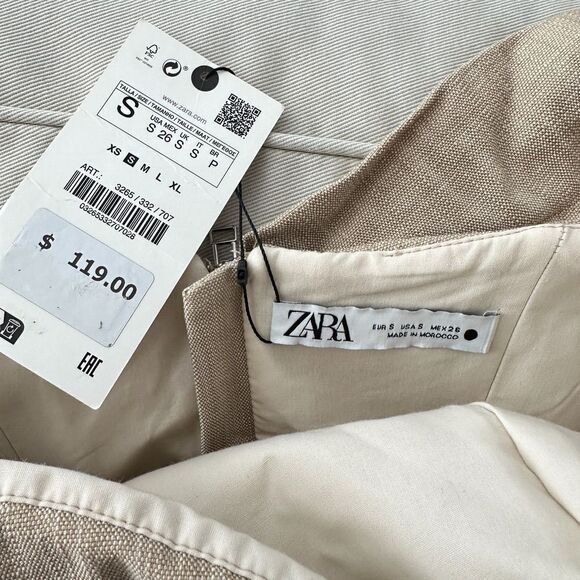 Zara Midi Slip Dress Womens Small Asymmetrical Taupe Neutral Sheath 3265/332 - Picture 6 of 8